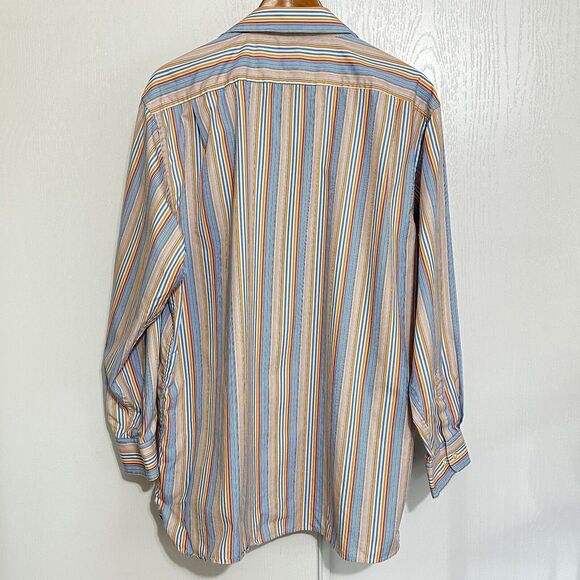GAP Classic Fit  Button Up Shirt Mens XL 17-17.5 Blue Orange Striped Long Sleeve - Picture 4 of 10